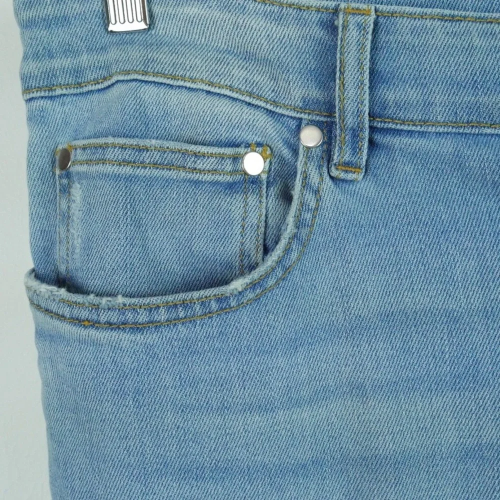 Kith Monroe Denim Pant Mens 34 Light Wash Blue Distressed Ripped Button Fly